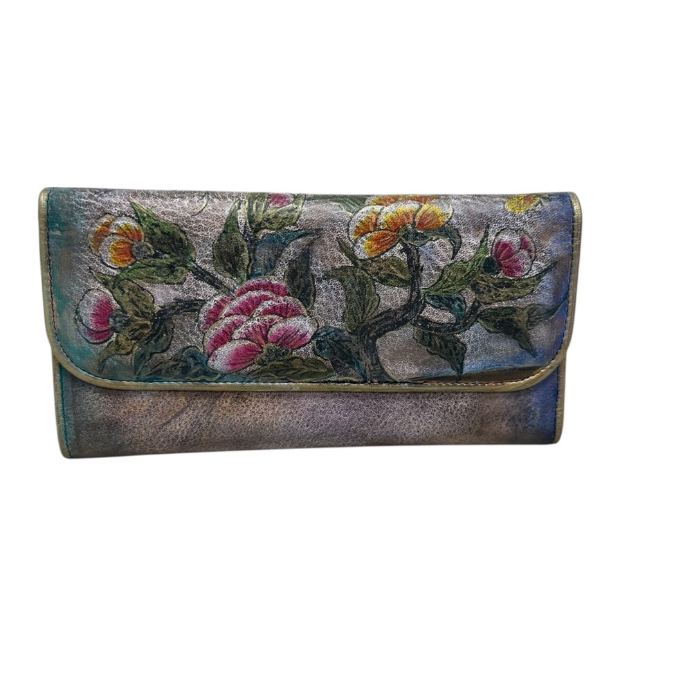 NEW Jane Yoo Vintage Wearable Art Hand Painted Leather Wallet
